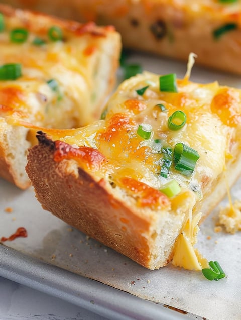 A slice of cheesy garlic bread.
