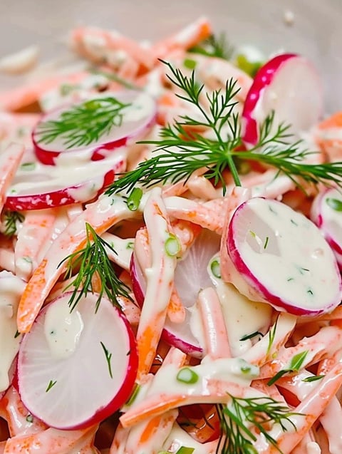 A salad with carrots and radishes.