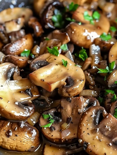 Mushrooms with onions and herbs.