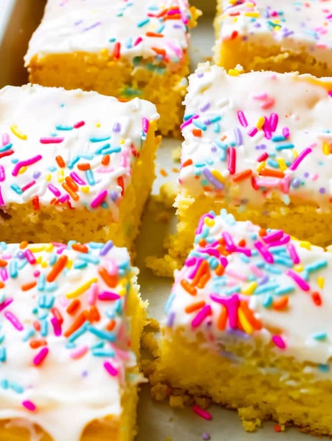 A close up of a cake with sprinkles.