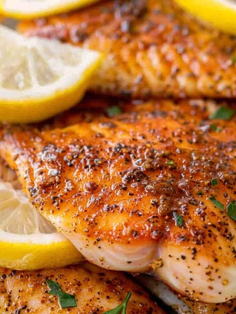 Air fryer tilapia with lemon and black pepper.