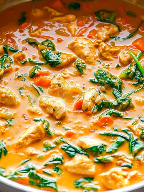 A bowl of Thai chicken coconut curry.