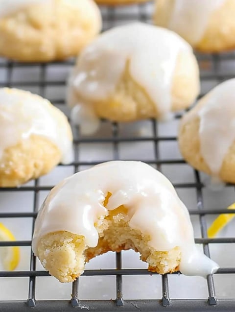 A tray of glazed lemon drop cookies.