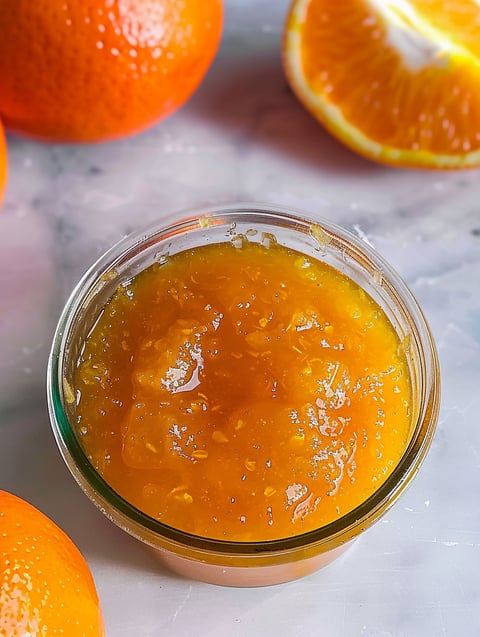A jar of homemade sugar-free orange marmalade.