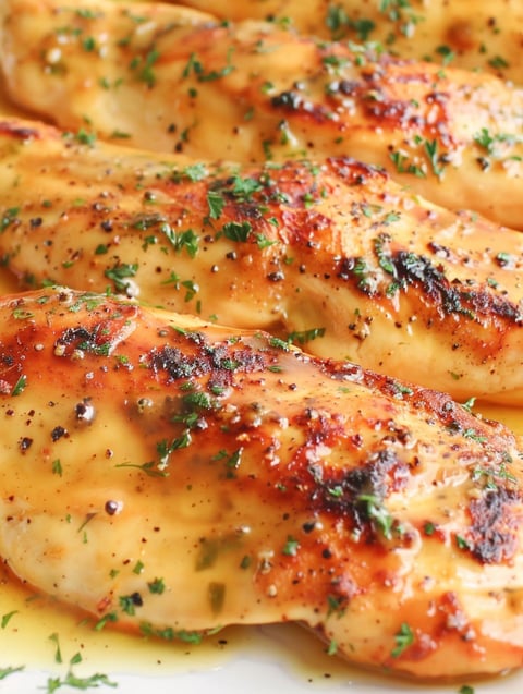 Chicken with honey mustard sauce.