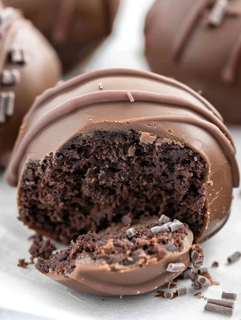 A piece of chocolate cheesecake truffles.