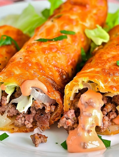 A plate of Keto Big Mac Roll-Ups.