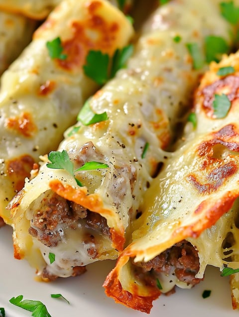 A plate of keto Philly cheesesteak roll ups.
