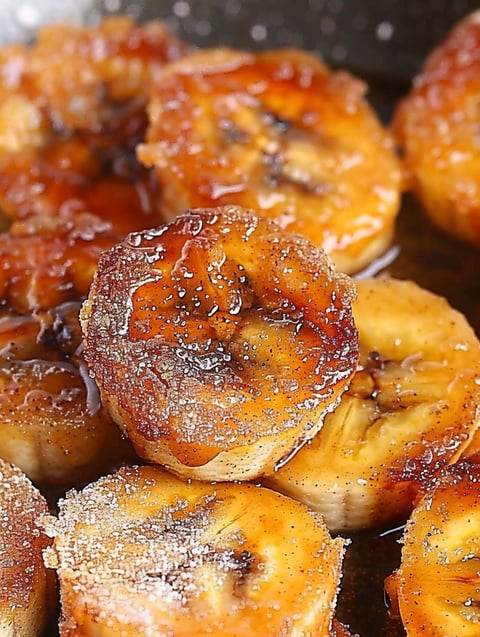 Pan fried bananas with cinnamon.