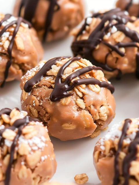 A plate of chocolate covered, nutty, and crumbly cookies.