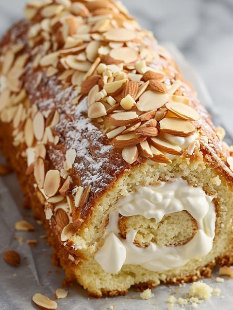 A Bee Sting Swiss Roll with Almonds.
