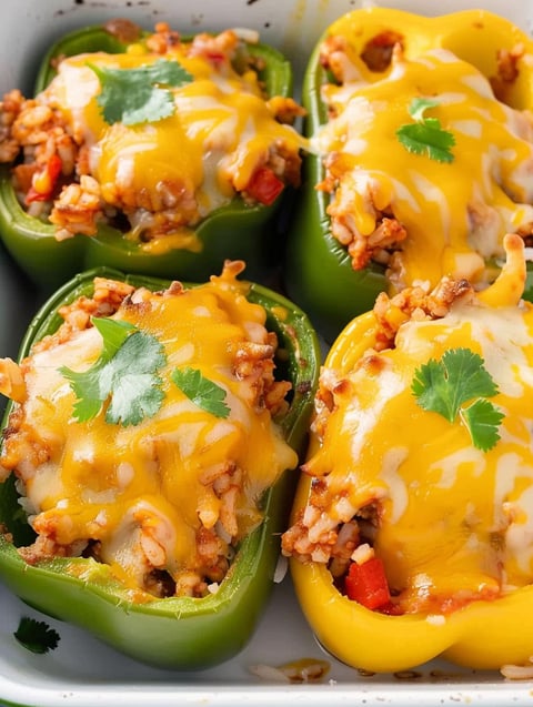 A plate of chicken stuffed peppers.